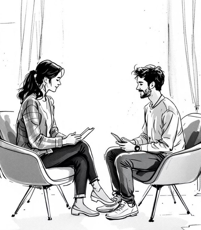 جلسة علاج نفسي بين أخصائي ومراجع